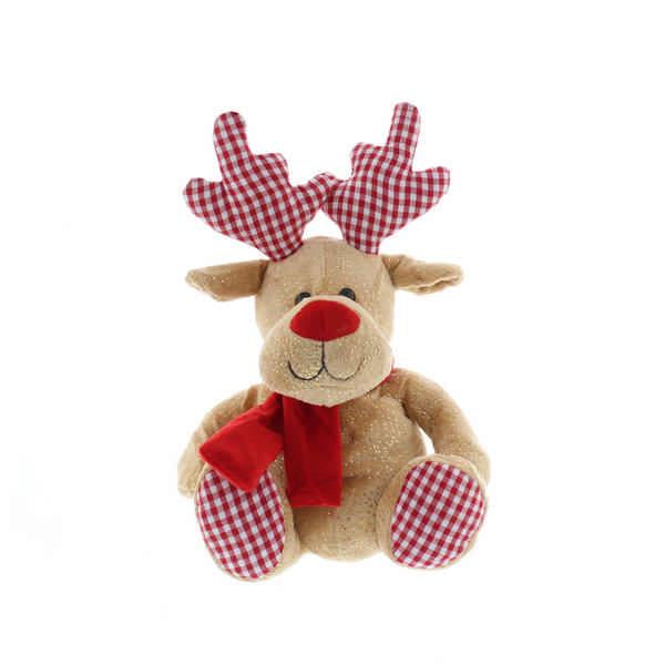 Plush - Sitting Brown Reindeer with Checked Antlers