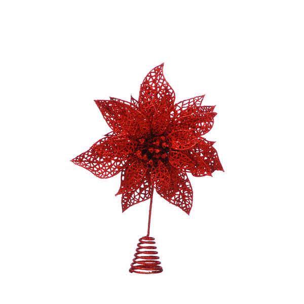 Tree Topper - Red Glitter Poinsettia