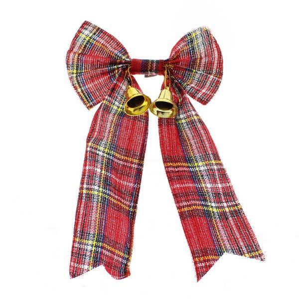 Bow - Red and Green Tartan with Bells