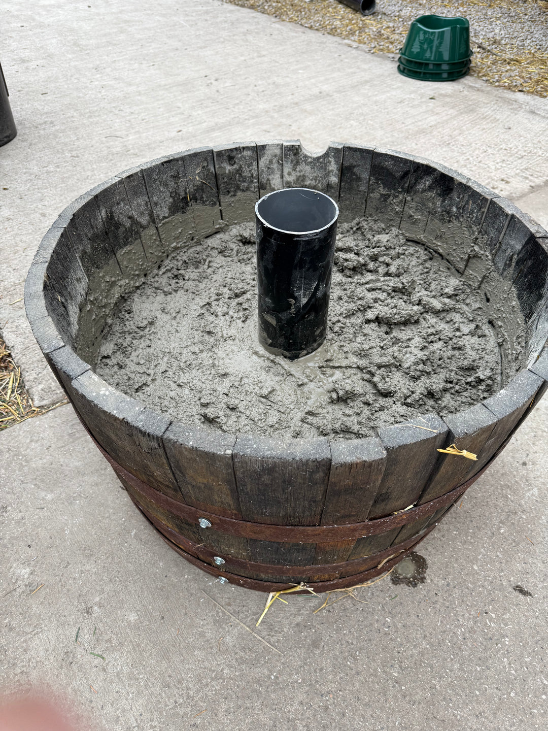 Whiskey barrel stand, a semi permanent solution to display trees