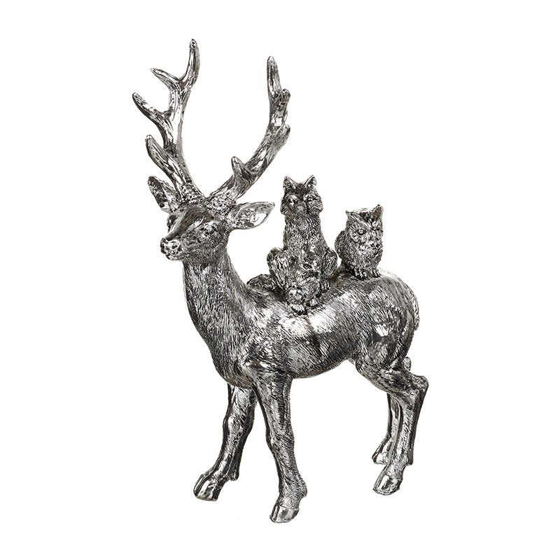 Silver Resin Stag with Family of Animals