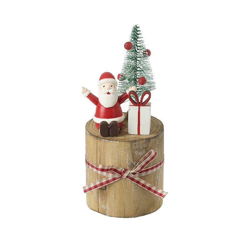 Wooden Block with Santa and Tree