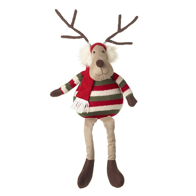 Plush - Sitting Reindeer in Stripy Jumper