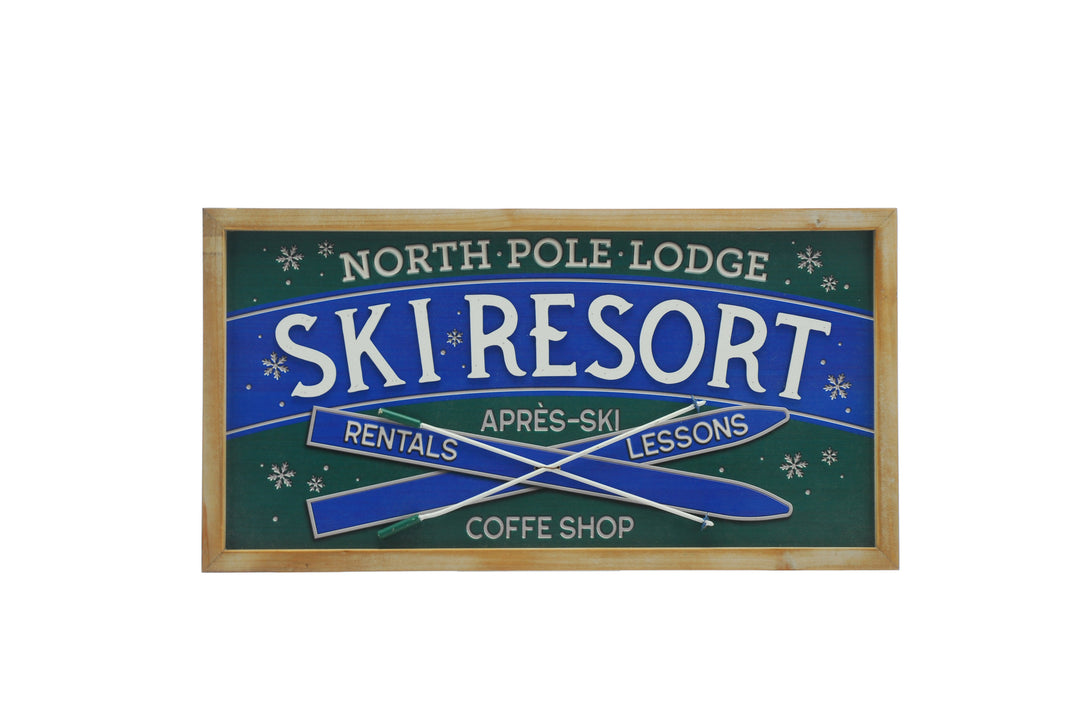 Sign - Wooden Blue/Green Ski Resort Sign